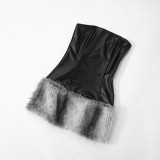 Leather Tube Tops Plush Patchwork Mini Dress MXBF-H24DS288