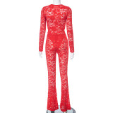 Lace Hollow Out See Through Bodysuit Pants Suit MXBF-K23ST370