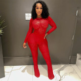 Lace Hollow Out See Through Bodysuit Pants Suit MXBF-K23ST370