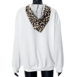 Leopard Print Patchwork Loose Hooded Sweashirt MXBF-F24TP161