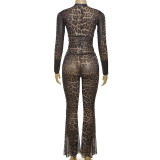 Leopard Print Long Sleeve High Waisted Pants Set GZJQ-K24S56202