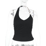 Chain Halterneck Deep v-neck Backless Top FL-JY24697PFO