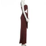 Solid Color Pleated Hollow Out Maxi Dress GZJQ-K24D59965
