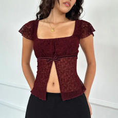 Sexy Split Slim Fly Sleeve T-Shirt FL-YL24608DGO