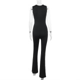 V Neck Sleeveless Lace Flare Jumpsuit FL-CF24422MHO