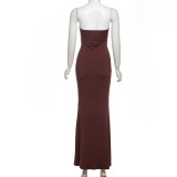 Solid Color Pleated Hollow Out Maxi Dress GZJQ-K24D59965