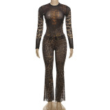 Leopard Print Long Sleeve High Waisted Pants Set GZJQ-K24S56202