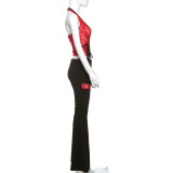 Sexy V Neck Halter Tie Up Two Piece Pants Set  GZJQ-K24S59254
