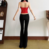 Sexy V Neck Halter Tie Up Two Piece Pants Set  GZJQ-K24S59254