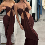 Solid Color Pleated Hollow Out Maxi Dress GZJQ-K24D59965