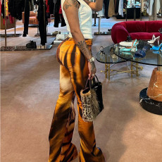 Tiger Print High Waisted Straight Leg Pants GZJQ-K23P30609
