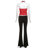 Sexy V Neck Halter Tie Up Two Piece Pants Set  GZJQ-K24S59254