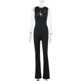 V Neck Sleeveless Lace Flare Jumpsuit FL-CF24422MHO