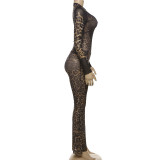Leopard Print Long Sleeve High Waisted Pants Set GZJQ-K24S56202