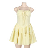 Solid Color Tie Up Sleeveless Mini Dress FL-YJ24660MHO