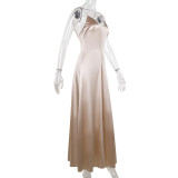 Sexy V-neck Backless Satin Sling Maxi Dress FL-XY24609PFO