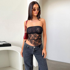 Wrap Chest Lace Sexy Backless Top FL-YL24633DGO