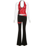 Sexy V Neck Halter Tie Up Two Piece Pants Set  GZJQ-K24S59254
