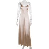 Sexy V-neck Backless Satin Sling Maxi Dress FL-XY24609PFO