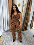 Leopard Print Halterneck Loose Two Piece Pants Set SFY-646