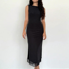 Sleeveless Solid Backless Split Maxi Dress FL-XY24670PFO