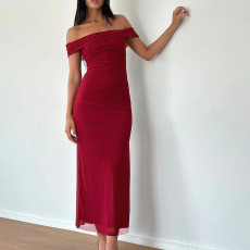Mesh One Shoulder Split Maxi Dress FL-XY24669DGD