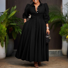 Plus Size Solid Color Long Sleeve Shirt Dress GATE-570