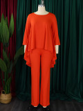 Plus Size Solid Color Irregular Topa And Pants Suit GCZF-8625