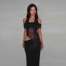 Sexy Patchwork One Shoulder Maxi Dress FL-YL25010MHO