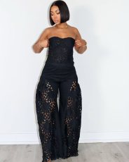 Lace Wrap Chest Loose Two Piece Pants Set OLYF-6169