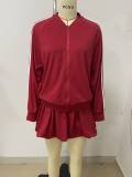 Fashion Solid Zipper Coat Two Piece Skirts Set LSD-2343