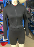 Solid Color Sport Long Sleeve Two Piece Short Set XMCS-CS2024625397