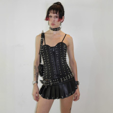 Sexy Metal Ring Mini Leather Skirt GNWQ-NWWJD08799