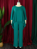 Plus Size Solid Color Irregular Topa And Pants Suit GCZF-8625