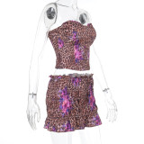 Leopard Print Warp Chest Tops And Skirts 2 Piece Set FL-ZX24430PFO