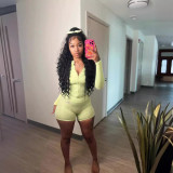 Solid Color Sport Long Sleeve Two Piece Short Set XMCS-CS2024625397