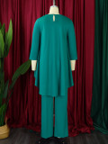 Plus Size Solid Color Irregular Topa And Pants Suit GCZF-8625