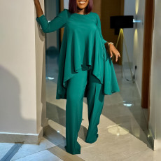 Plus Size Solid Color Irregular Topa And Pants Suit GCZF-8625