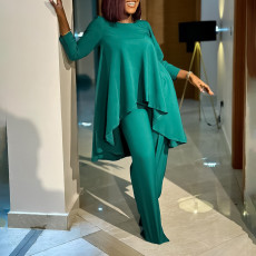 Plus Size Solid Color Irregular Topa And Pants Suit GCZF-8625
