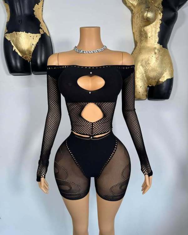 Pre Order: About 7 work days shipping Hollow Out Off Shoulder Short Suit YUEM-2025502