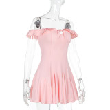 Solid Color Off Shoulder Solid Mini Dress FL-XY24659PFO