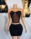 Pre Order: About 7 work days shipping Sexy Patchwork Wrap Chest Tops Half Skirt Suit YUEM-303500