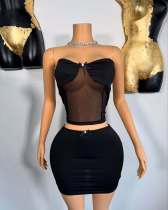 Pre Order: About 7 work days shipping Sexy Patchwork Wrap Chest Tops Half Skirt Suit YUEM-303500
