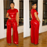 Hot Stamping Solid Color Short Sleeve Wide Leg Pants Set YNSF-2673