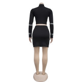 Long Sleeve Hot Drill Two Piece Skirts Set BY-7128