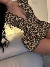 Leopard Print V Neck Romper GBGF-5065