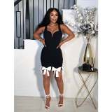 V-neck Sexy Sling Bow Tassel Dress YNSF-2676