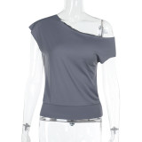 Slash Shoulder Backless Solid Tops FL-YJ25009PFO