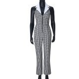 Plaid Print Sleeveless Backless Jumpsuit GNZD-51580JHD