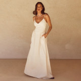 Deep V Neck Backless Maxi Dress FL-YJ24667PFO